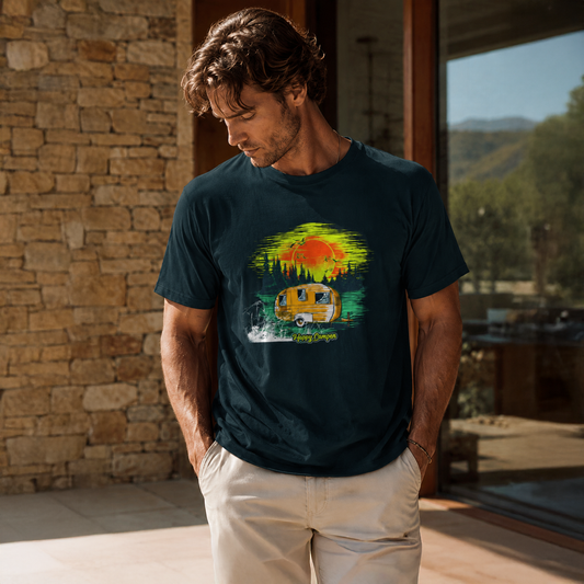 Vastrio Unisex Camping Graphic Printed Pure Cotton T-Shirt | Regular Fit Crew Neck Casual Wear | Camper Van Travel Outdoor Adventure T-Shirt for Men & Women