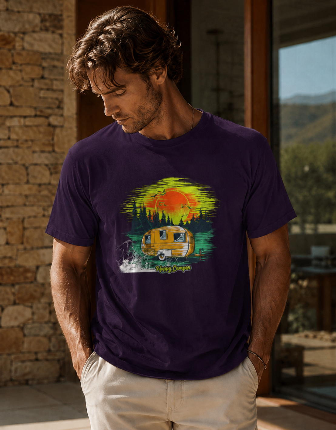 Vastrio Unisex Camping Graphic Printed Pure Cotton T-Shirt | Regular Fit Crew Neck Casual Wear | Camper Van Travel Outdoor Adventure T-Shirt for Men & Women