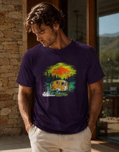 Vastrio Unisex Camping Graphic Printed Pure Cotton T-Shirt | Regular Fit Crew Neck Casual Wear | Camper Van Travel Outdoor Adventure T-Shirt for Men & Women