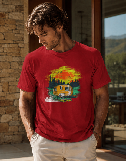 Vastrio Unisex Camping Graphic Printed Pure Cotton T-Shirt | Regular Fit Crew Neck Casual Wear | Camper Van Travel Outdoor Adventure T-Shirt for Men & Women