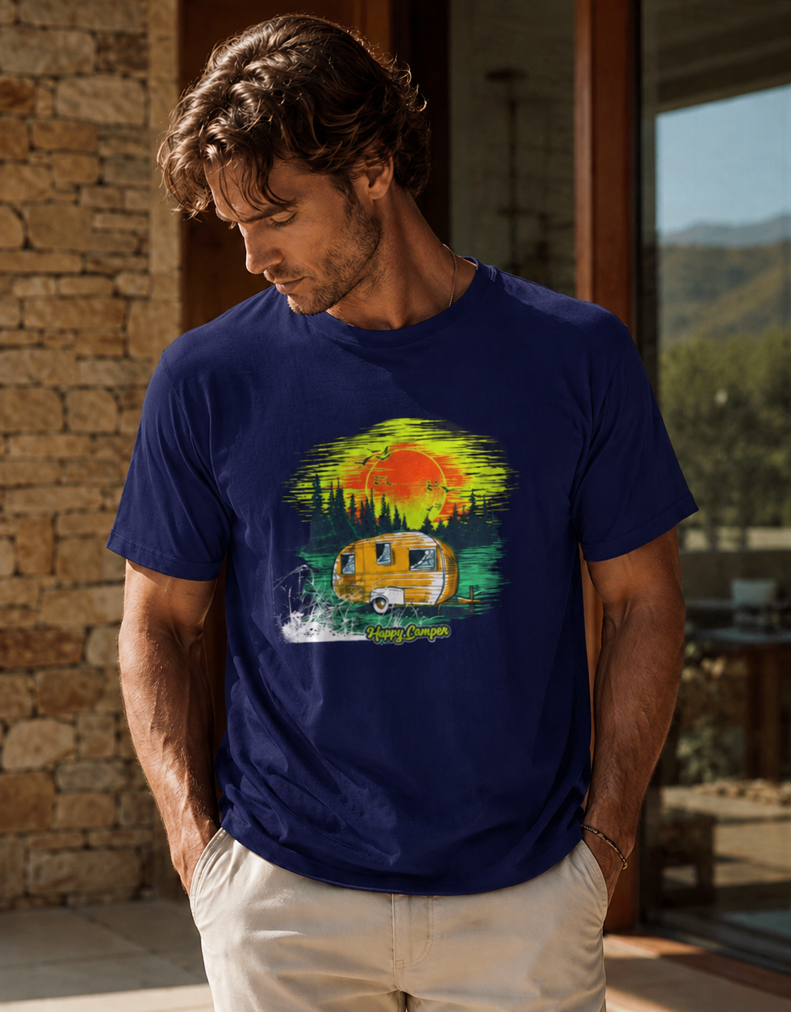 Vastrio Unisex Camping Graphic Printed Pure Cotton T-Shirt | Regular Fit Crew Neck Casual Wear | Camper Van Travel Outdoor Adventure T-Shirt for Men & Women