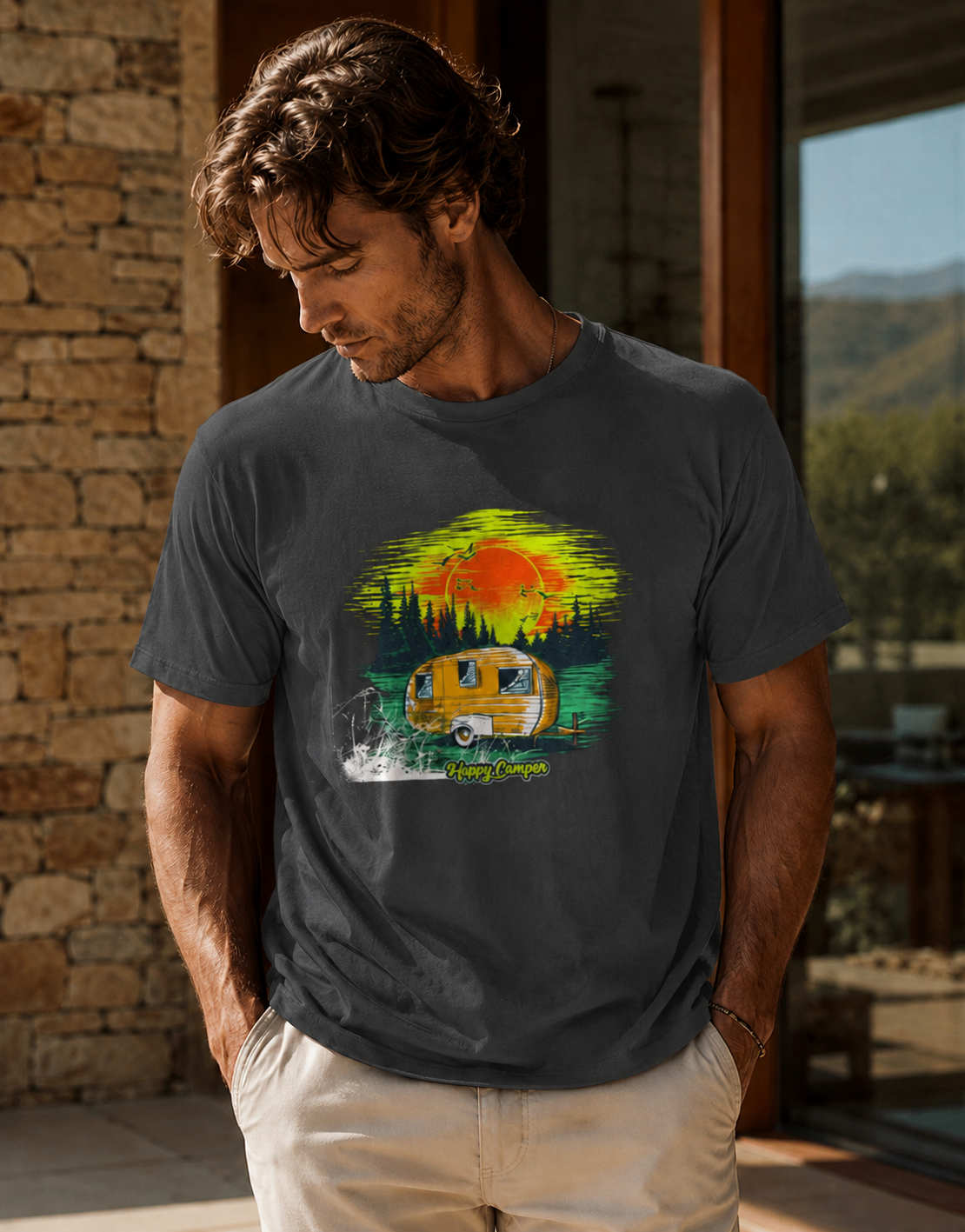 Vastrio Unisex Camping Graphic Printed Pure Cotton T-Shirt | Regular Fit Crew Neck Casual Wear | Camper Van Travel Outdoor Adventure T-Shirt for Men & Women