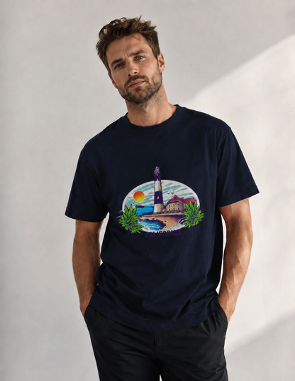 Vastrio Unisex California Lighthouse Graphic Printed Pure Cotton T-Shirt | Regular Fit Crew Neck Casual Wear | Beach Travel Coastal Summer T-Shirt for Men & Women