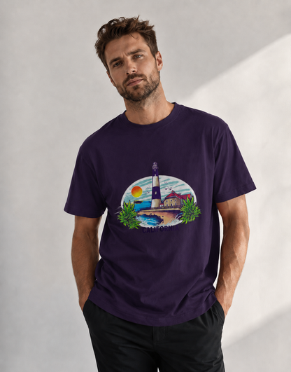 Vastrio Unisex California Lighthouse Graphic Printed Pure Cotton T-Shirt | Regular Fit Crew Neck Casual Wear | Beach Travel Coastal Summer T-Shirt for Men & Women
