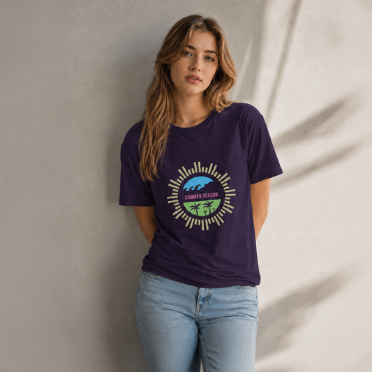 Vastrio Unisex Summer Season Graphic T-Shirt for Men & Women, Purple Beach Vacation Printed Cotton T-Shirt, Casual Summer Wear