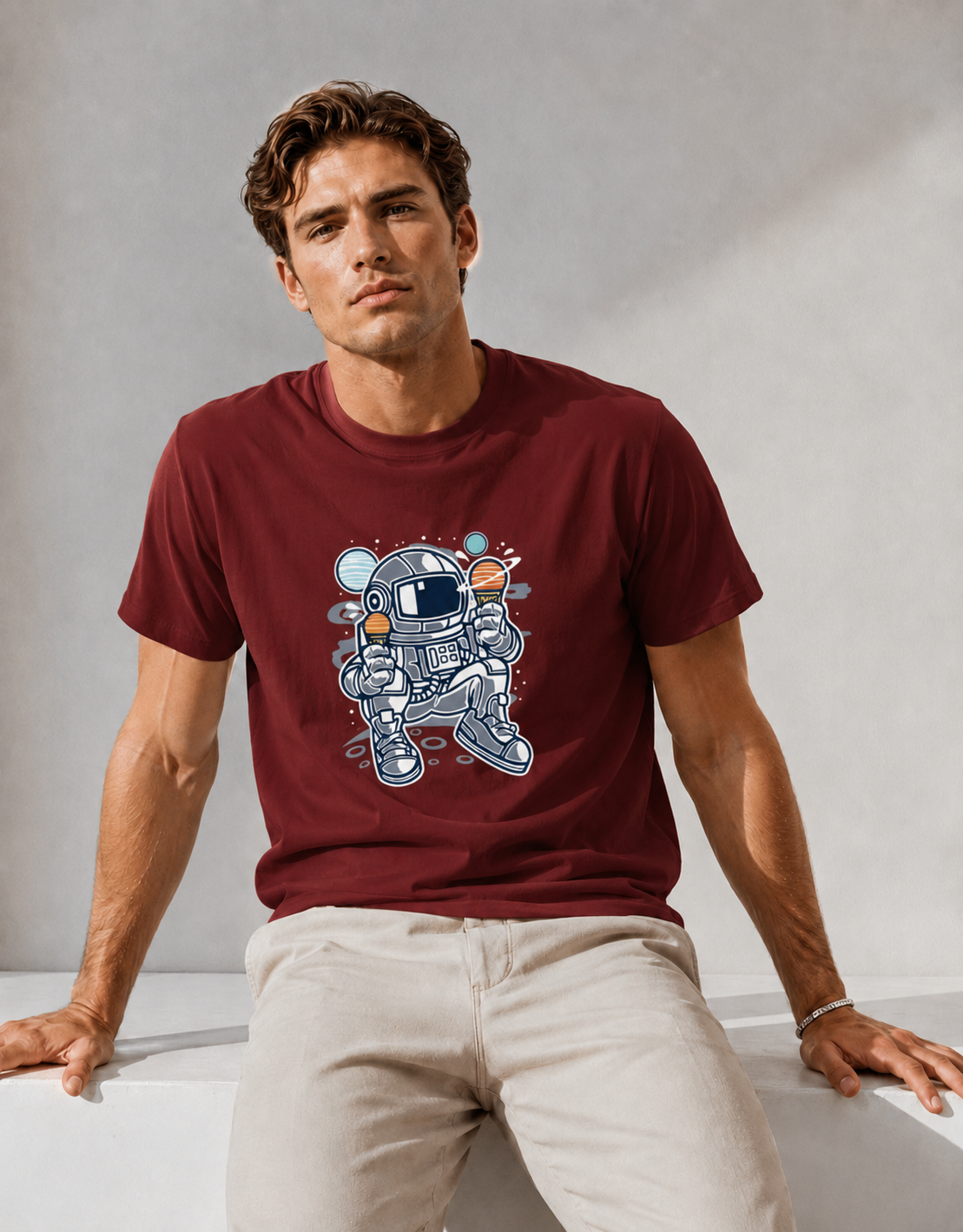 Vastrio Unisex Astronaut Space Graphic T-Shirt for Men & Women, Cute Space Printed Cotton T-Shirt, Casual Graphic Tee