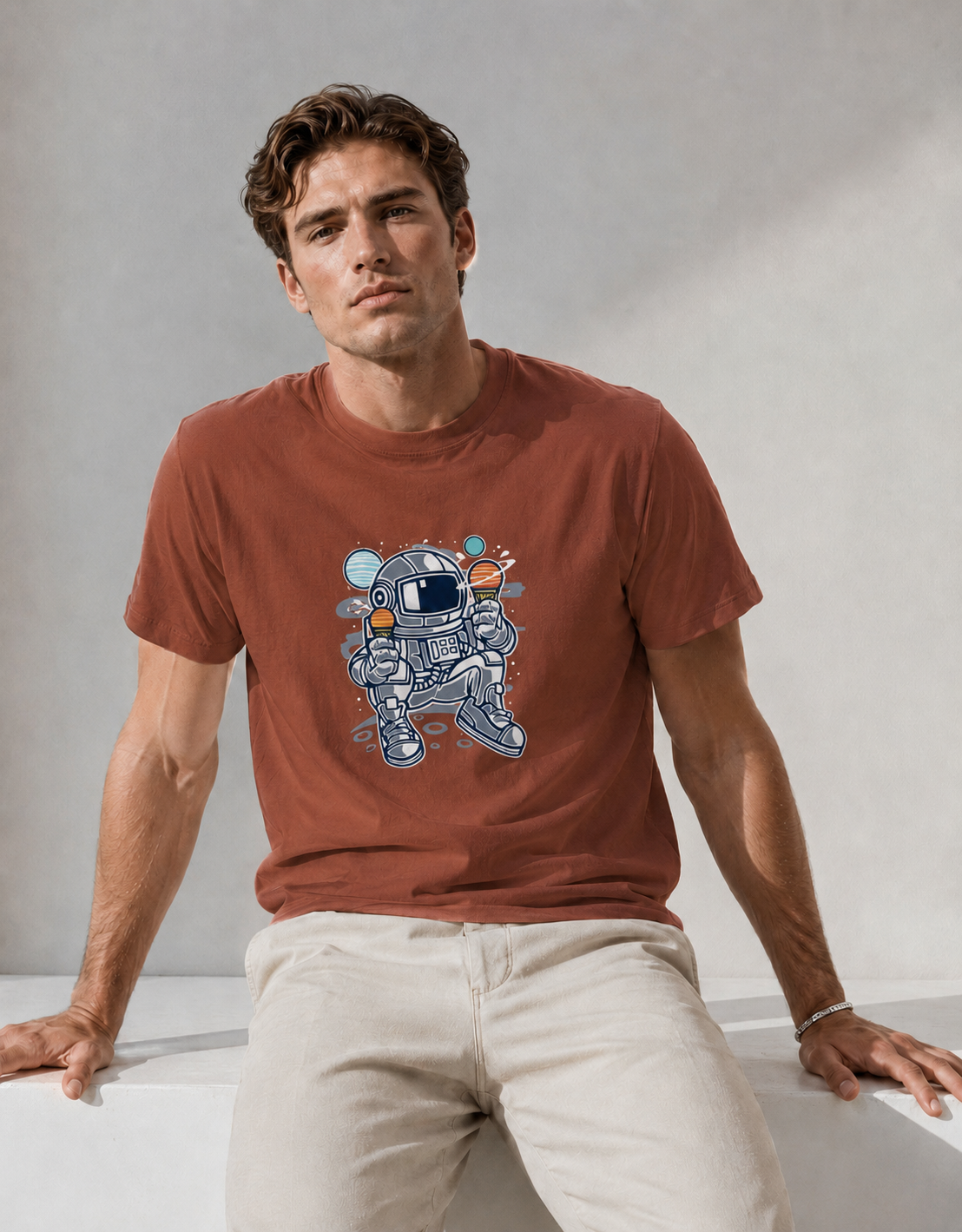 Vastrio Unisex Astronaut Space Graphic T-Shirt for Men & Women, Cute Space Printed Cotton T-Shirt, Casual Graphic Tee