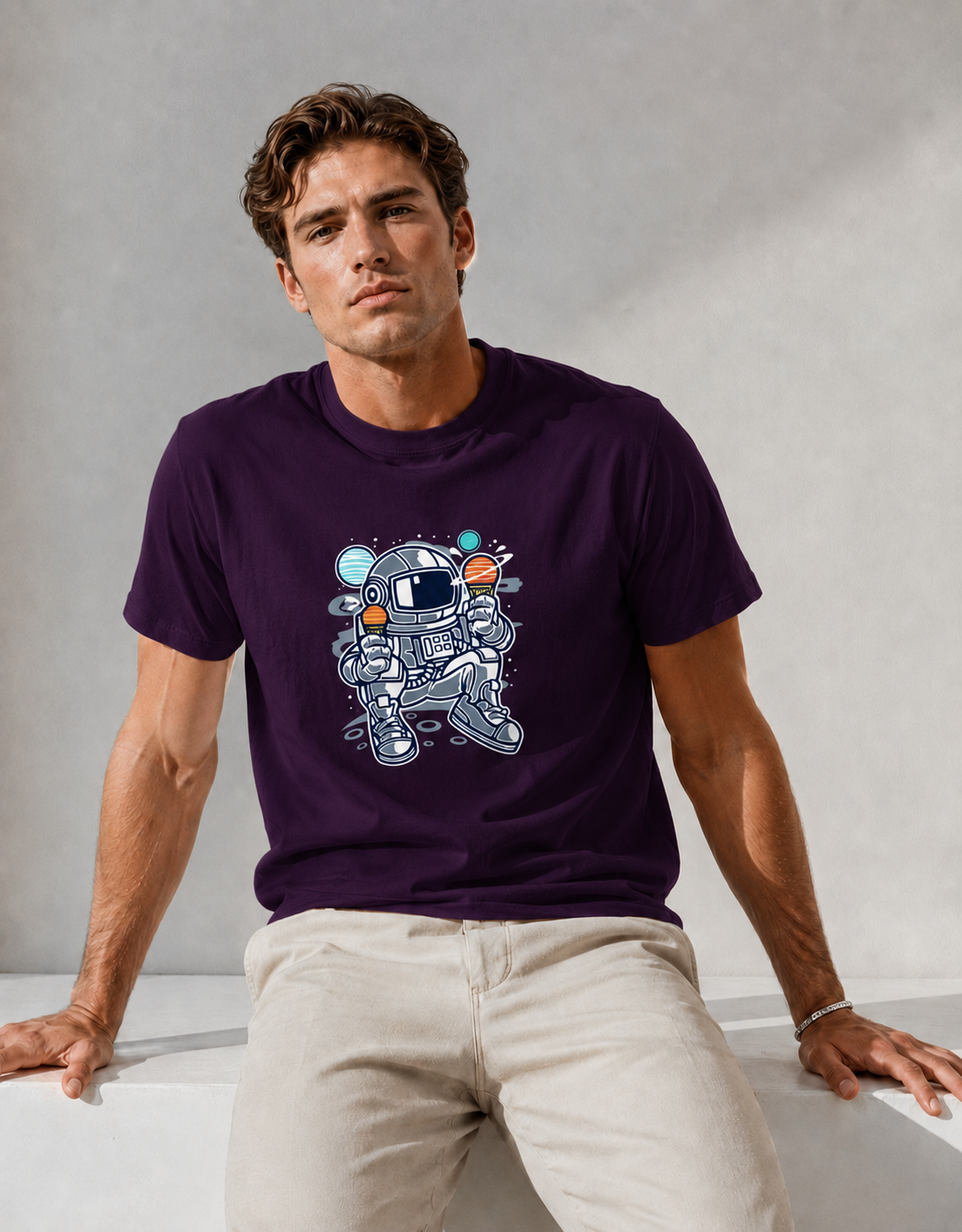 Vastrio Unisex Astronaut Space Graphic T-Shirt for Men & Women, Cute Space Printed Cotton T-Shirt, Casual Graphic Tee