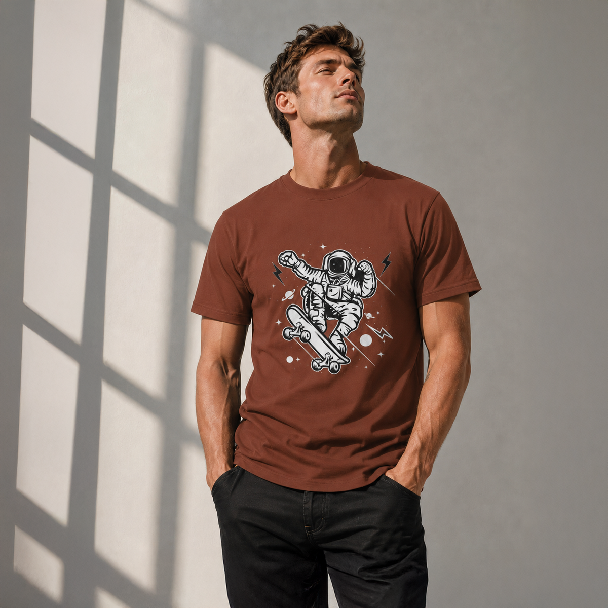 T-shirt unisexe léger en coton à col rond