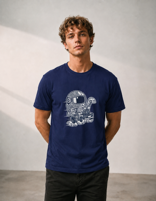Vastrio Unisex Astronaut Graphic Printed T-Shirt for Men & Women | Cute Space Robot Design Round Neck Half Sleeve Casual Streetwear T-Shirt