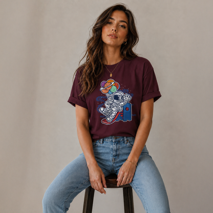 Vastrio Unisex Astronaut Space Graphic Printed T-Shirt for Men & Women | Cosmic Planet Adventure Design Round Neck Casual Streetwear T-Shirt