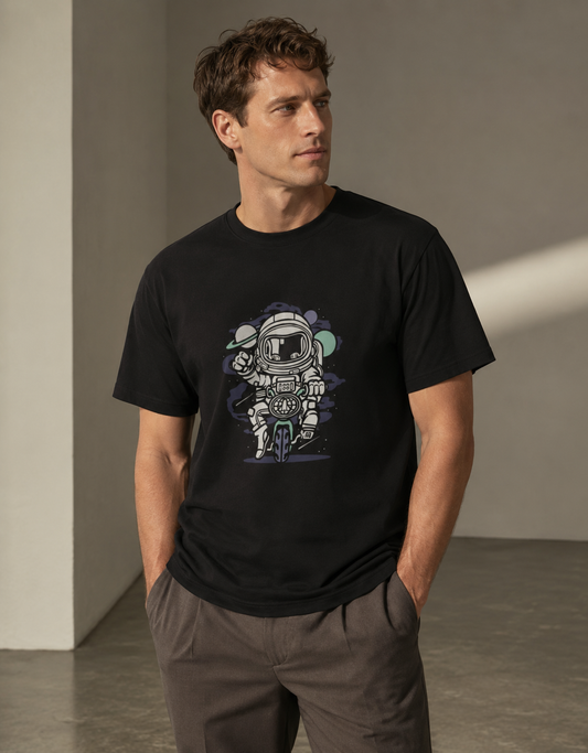 Vastrio Unisex Astronaut Rider Graphic T-Shirt | Space Themed Printed Casual Round Neck Tee for Men & Women
