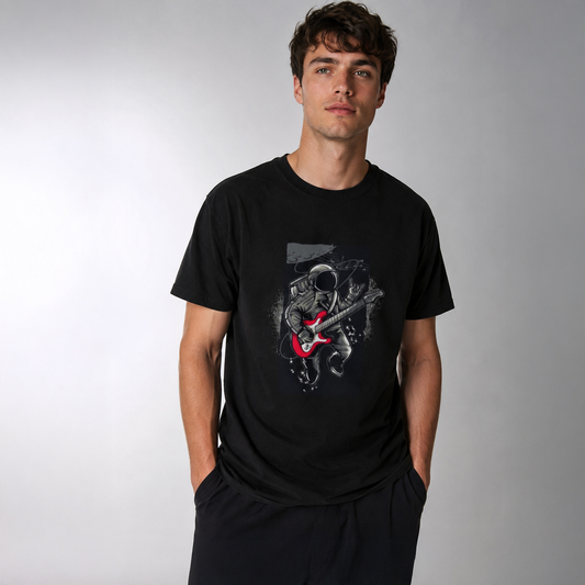 Vastrio Unisex Astronaut Guitar Graphic Printed T-Shirt | Space Music Themed Casual Round Neck Tee for Men & Women