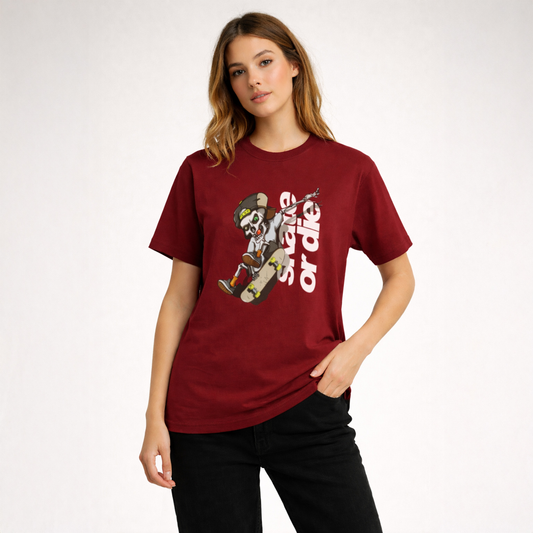 Vastrio Unisex Skateboard Skeleton Graphic Printed T-Shirt for Men & Women | Cotton Casual Crew Neck T-Shirt | Streetwear Fashion