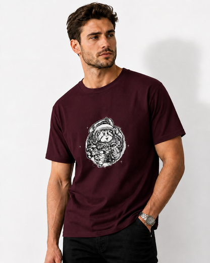 Vastrio Unisex Pure Cotton Astronaut Cat Graphic Printed T-Shirt | Cute Space Themed Casual Round Neck Tee for Men & Women