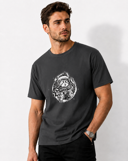 Vastrio Unisex Pure Cotton Astronaut Cat Graphic Printed T-Shirt | Cute Space Themed Casual Round Neck Tee for Men & Women