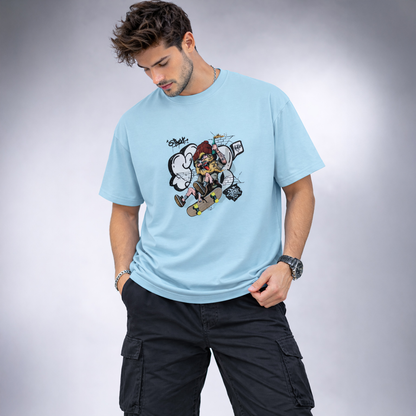 Vastrio Unisex Cartoon Skateboard Graphic Printed T-Shirt for Men & Women | Black Crew Neck Casual Streetwear T-Shirt