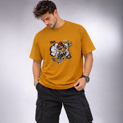 Vastrio Unisex Cartoon Skateboard Graphic Printed T-Shirt for Men & Women | Black Crew Neck Casual Streetwear T-Shirt