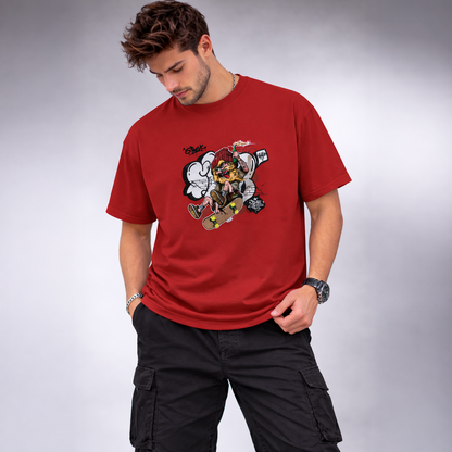 Vastrio Unisex Cartoon Skateboard Graphic Printed T-Shirt for Men & Women | Black Crew Neck Casual Streetwear T-Shirt