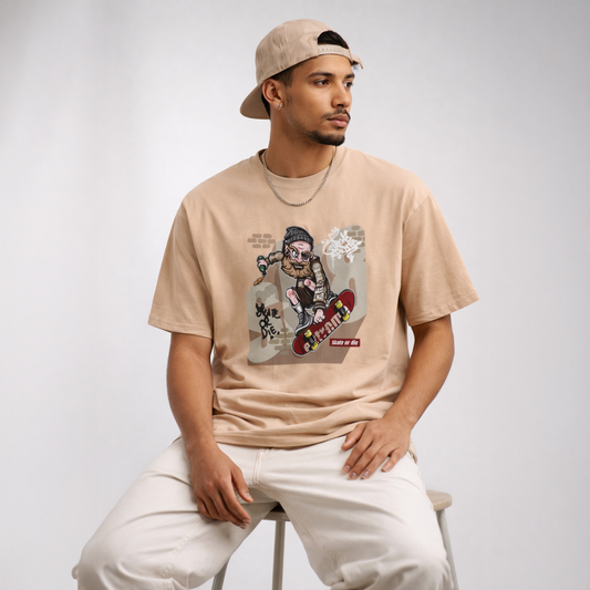 Vastrio Unisex Skateboard Skeleton Graphic Printed T-Shirt for Men & Women | Crew Neck Casual Streetwear T-Shirt