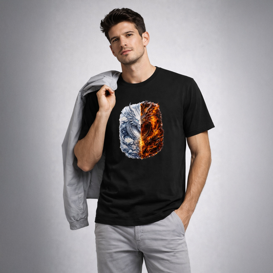 Vastrio Unisex Ice Fire Dragon Graphic T Shirt for Men & Women, Anime Inspired Printed T-Shirt, 100% Pure Cotton Round Neck Half Sleeve Casual Streetwear