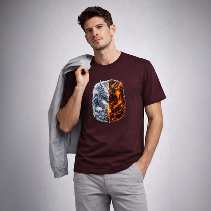 Vastrio Unisex Ice Fire Dragon Graphic T Shirt for Men & Women, Anime Inspired Printed T-Shirt, 100% Pure Cotton Round Neck Half Sleeve Casual Streetwear