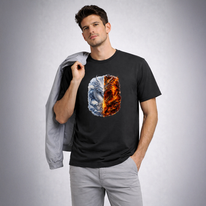 Vastrio Unisex Ice Fire Dragon Graphic T Shirt for Men & Women, Anime Inspired Printed T-Shirt, 100% Pure Cotton Round Neck Half Sleeve Casual Streetwear