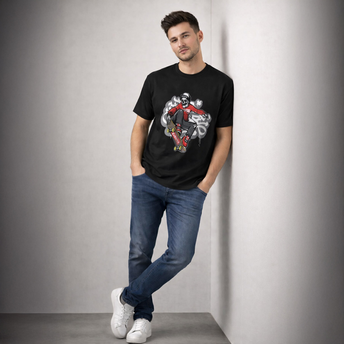 Vastrio Unisex Graphic Printed T Shirt for Men & Women | Skateboard Skull Streetwear T-Shirt | Regular Fit Casual Half Sleeve T-Shirt