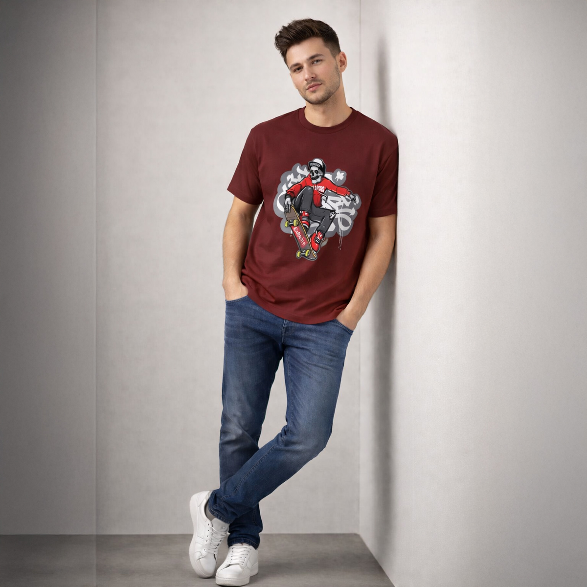 Vastrio Unisex Graphic Printed T Shirt for Men & Women | Skateboard Skull Streetwear T-Shirt | Regular Fit Casual Half Sleeve T-Shirt
