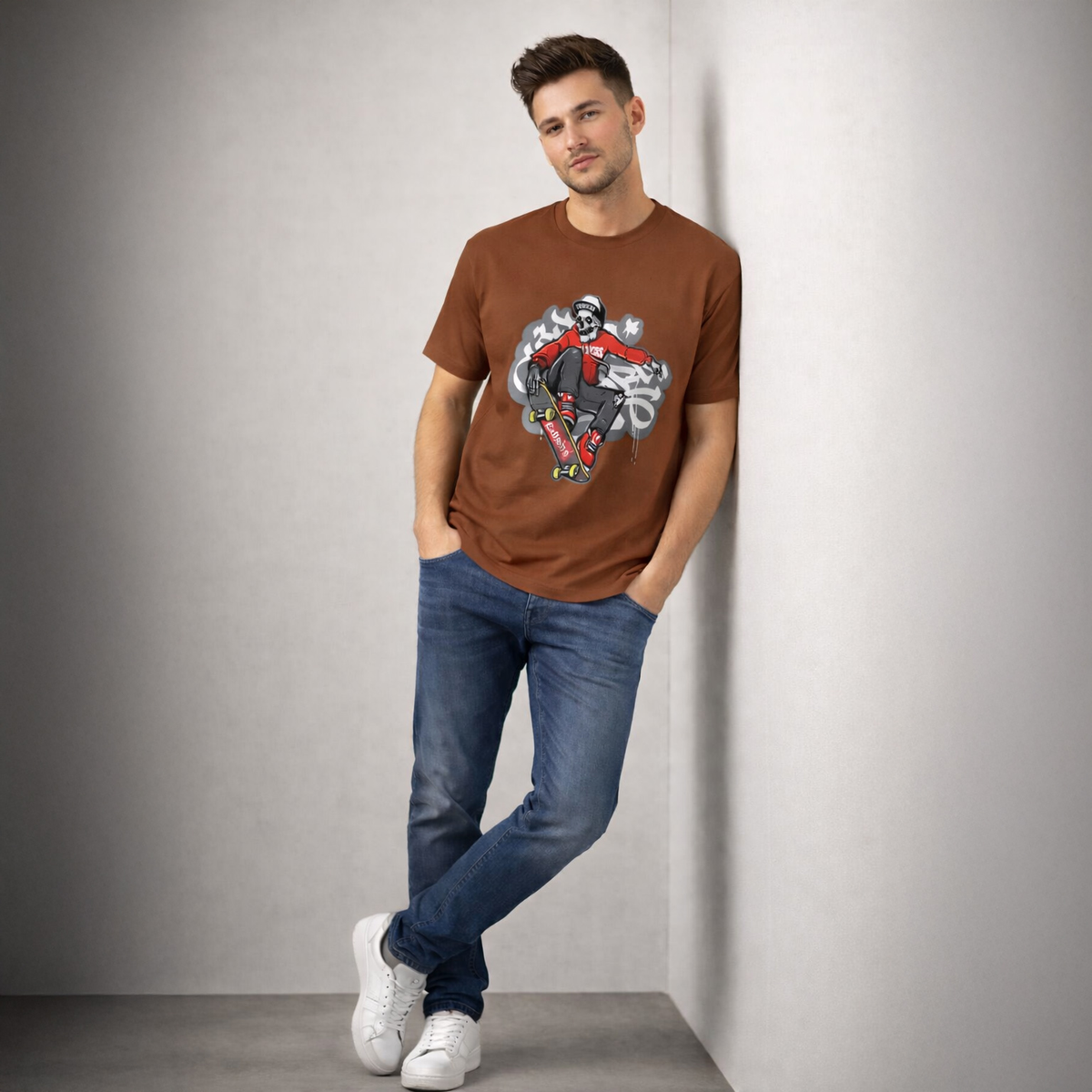 Vastrio Unisex Graphic Printed T Shirt for Men & Women | Skateboard Skull Streetwear T-Shirt | Regular Fit Casual Half Sleeve T-Shirt