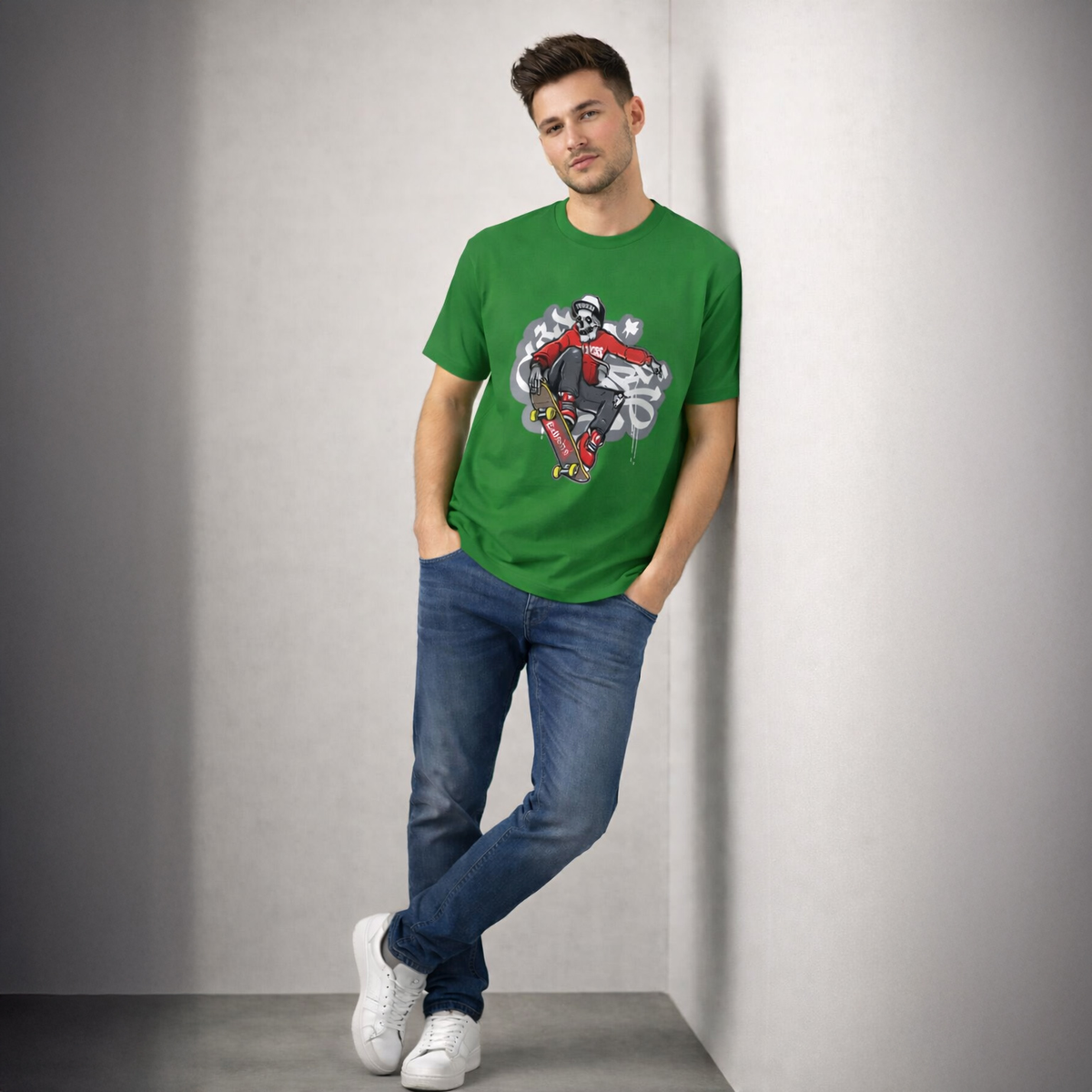 Vastrio Unisex Graphic Printed T Shirt for Men & Women | Skateboard Skull Streetwear T-Shirt | Regular Fit Casual Half Sleeve T-Shirt