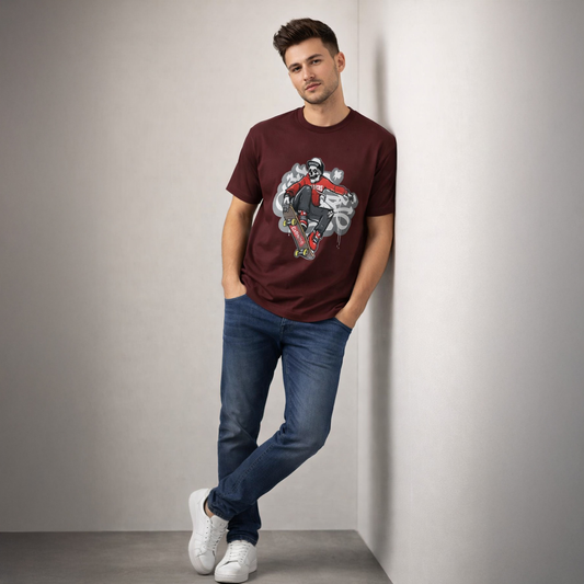 Vastrio Unisex Graphic Printed T Shirt for Men & Women | Skateboard Skull Streetwear T-Shirt | Regular Fit Casual Half Sleeve T-Shirt