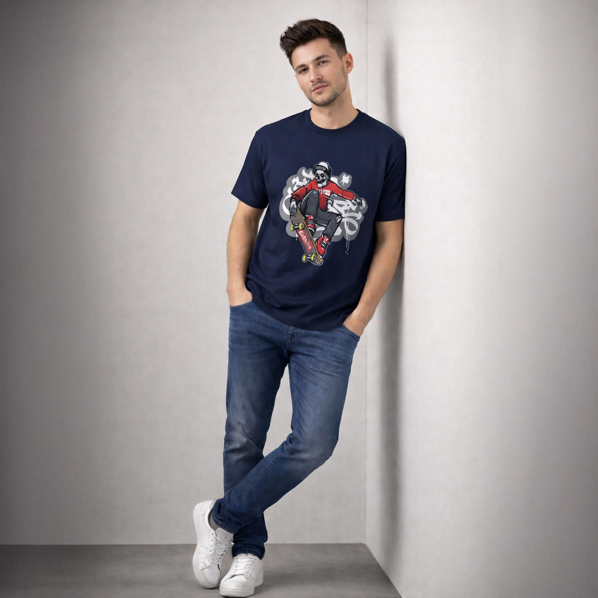 Vastrio Unisex Graphic Printed T Shirt for Men & Women | Skateboard Skull Streetwear T-Shirt | Regular Fit Casual Half Sleeve T-Shirt