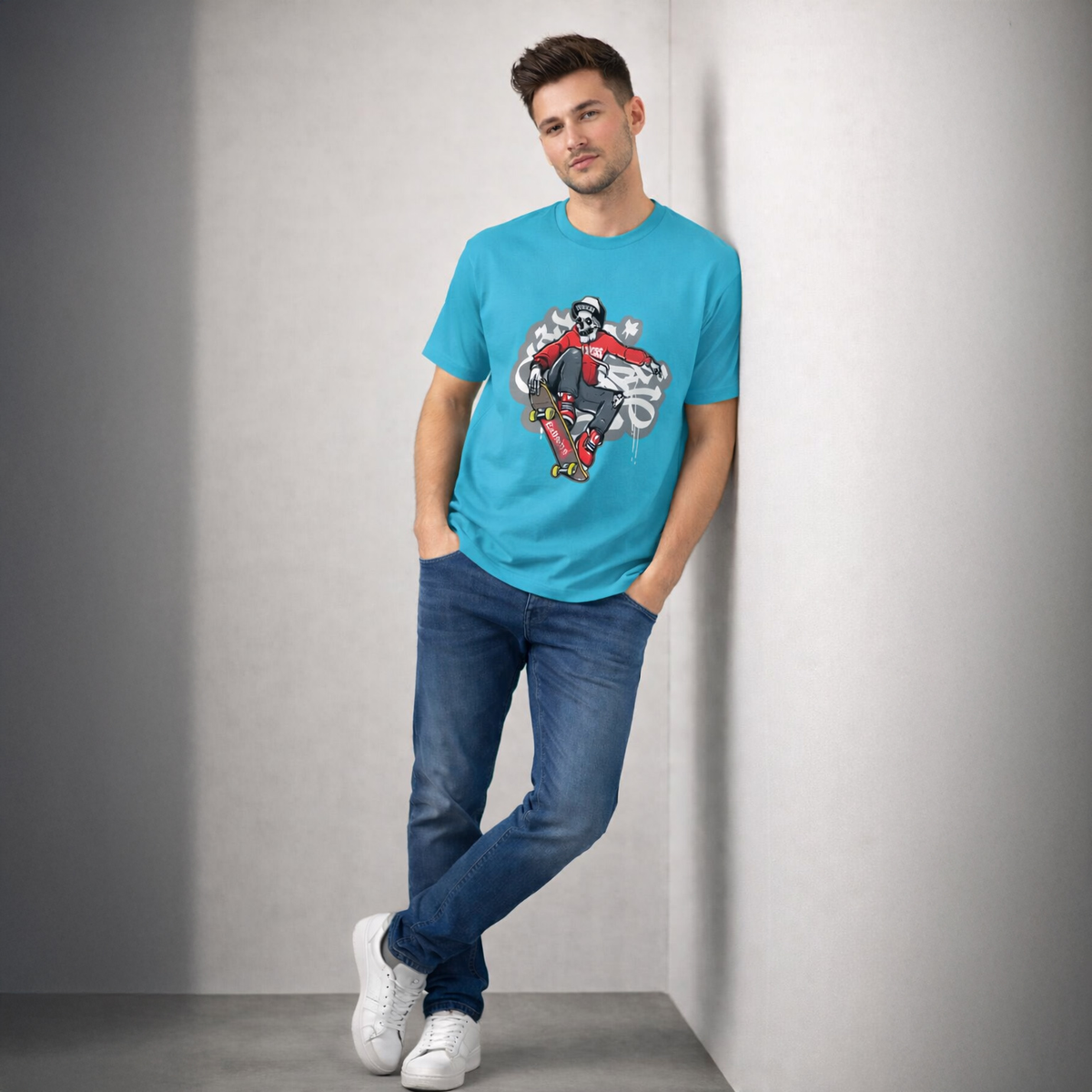 Vastrio Unisex Graphic Printed T Shirt for Men & Women | Skateboard Skull Streetwear T-Shirt | Regular Fit Casual Half Sleeve T-Shirt