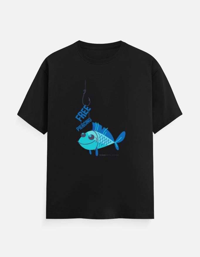 Alt Tag: Unisex Classic Crew T-Shirt black 100% cotton tee with blue fish graphic, Unisex cotton t-shirts with various genz designs