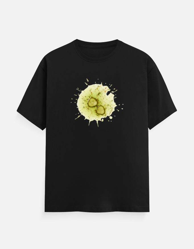 Unisex Classic Crew TShirt Versatile All-Season Casual Shirt with unique splash graphic design on black fabric.