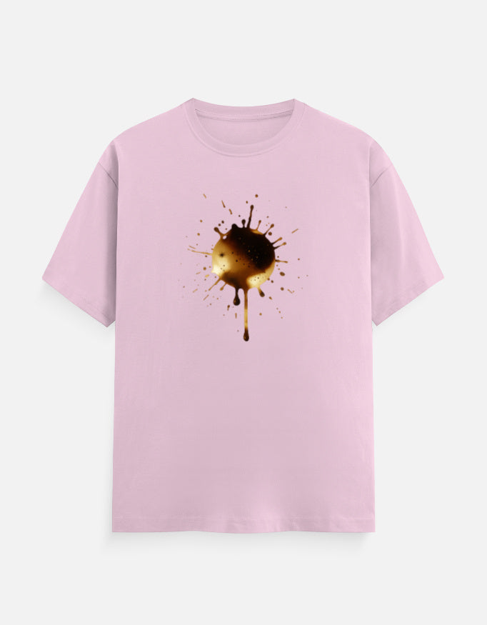 Unisex Classic Crew TShirt Versatile All-Season Casual Shirt in pink with a gold paint splatter design.