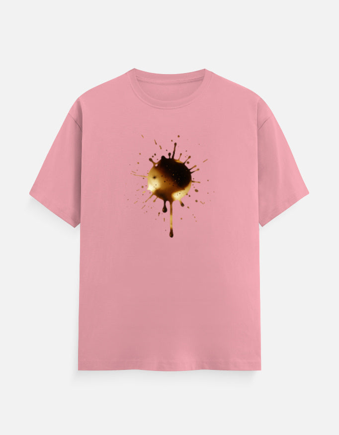 Unisex Classic Crew TShirt Versatile All-Season Casual Shirt in pink with a black and gold paint splash design.