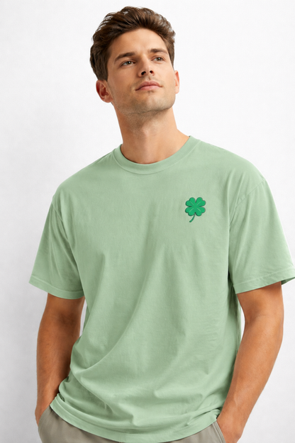 Vastrio Unisex Embroidered Clover T Shirt for Men & Women | Minimalist Casual Regular Fit Crew Neck Short Sleeve T-Shirt